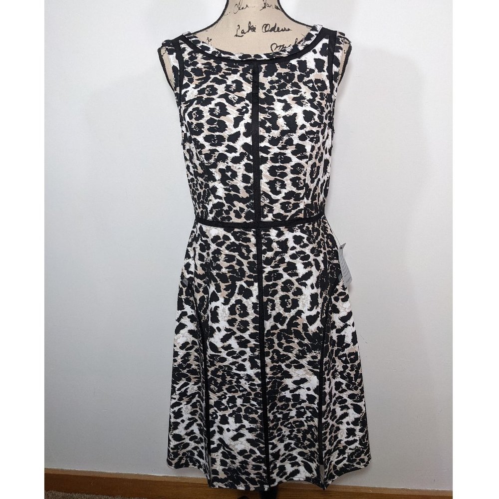 NWT Adrianna Papell Leopard Animal Print Dress - Mesh Piping size 10